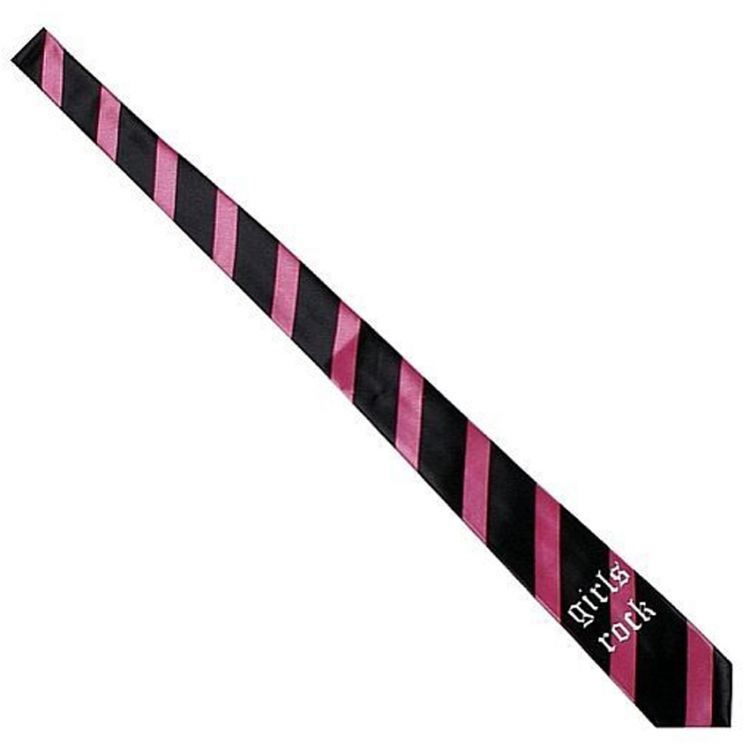 Black 'Girls Rock' Satin Tie with Pink Stripes