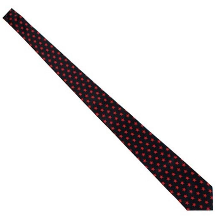 Black 'Red Stars' Slim Satin Tie