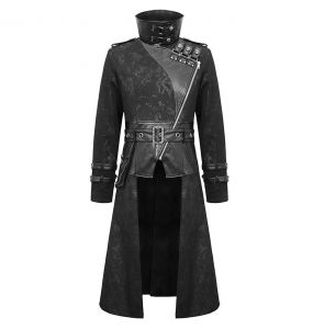 PUNK RAVE Steampunk Military Uniform Men Short Coat Black Rugged Denim  Fabric Removable Sleeves Jacket Retro Rock Clothing