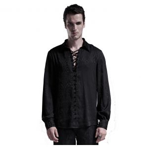 Black Lace up Pirate Shirt With Metal Eyelets