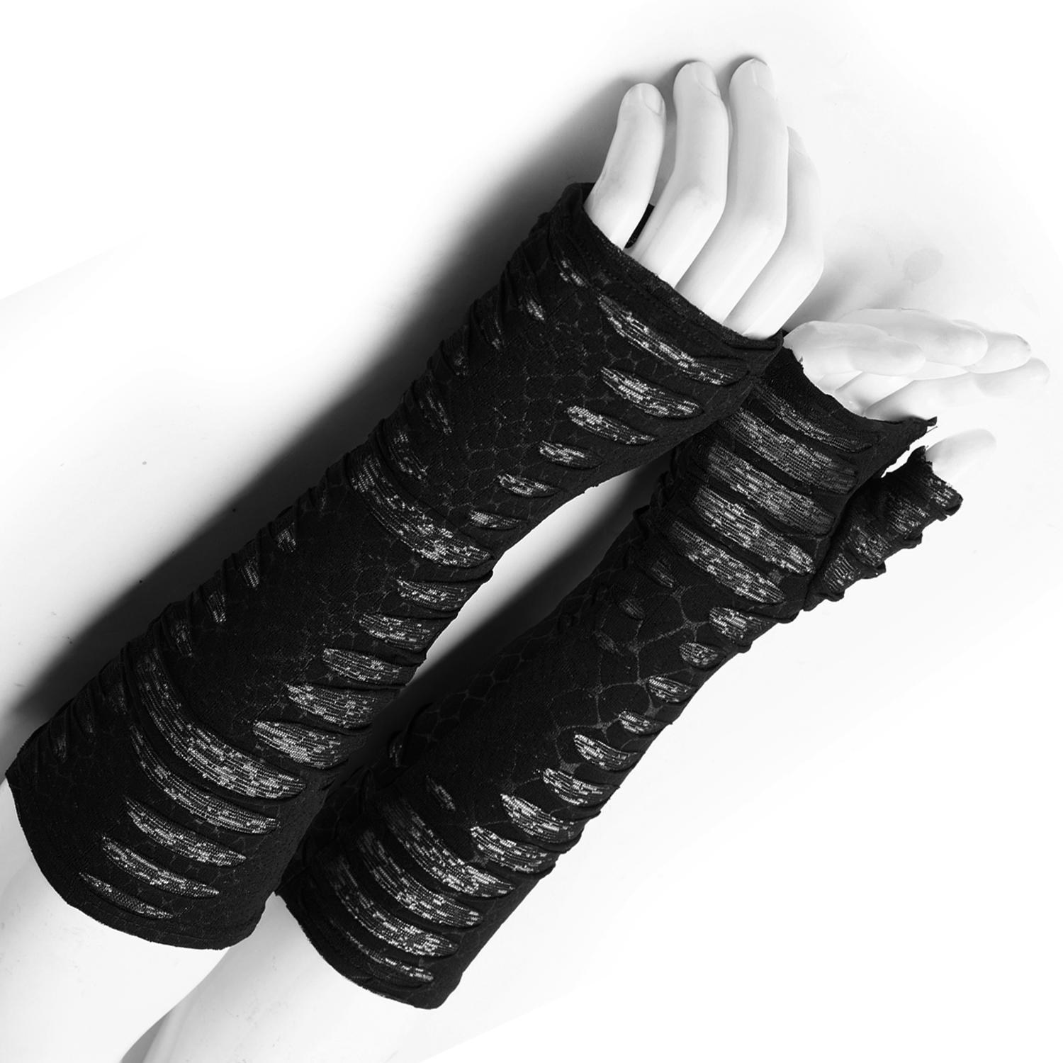 Women Mesh Lace Stretch Fingerless Short Gloves Steampunk Gothic Fancy Dress
