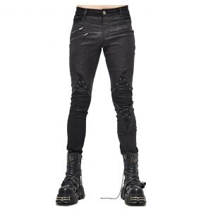 Punk Men Rock Pants Heavy Metal Leather Patchwork Skinny Pants