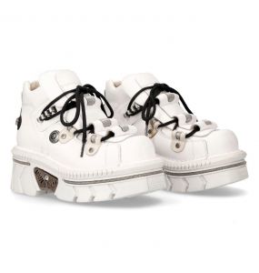 White Leather New Rock Metallic Shoes