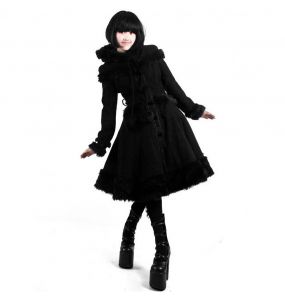 Manteau Gothic Lolita à Capuche 'Dolly' Noir