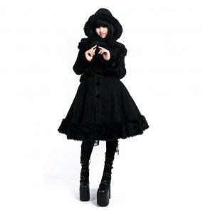 Manteau Gothic Lolita à Capuche 'Dolly' Noir