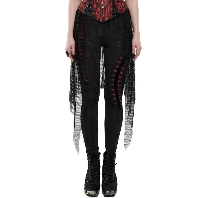 PUNK RAVE Women's Gothic Exquisite Applique Elastic Black-red Leggings Punk  Hollowed Out Sexy Simple Soft Women Pants