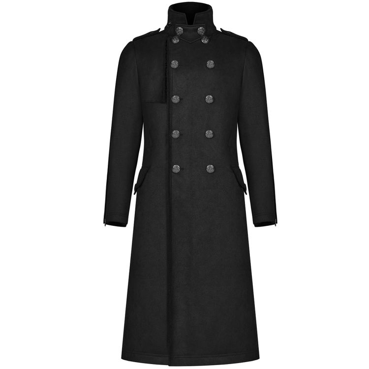 PUNK RAVE Steampunk Military Uniform Men Short Coat Black Rugged Denim  Fabric Removable Sleeves Jacket Retro Rock Clothing