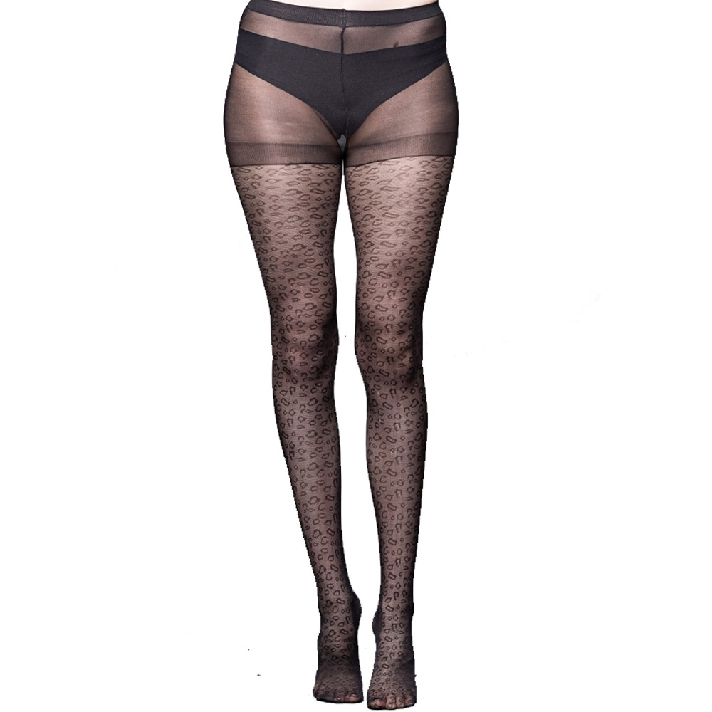 Black With Large Asymmetrical Roses - Pantyhose (Tights)