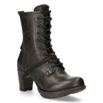Black Vintage Flower Leather New Rock Trail Ankle Boots