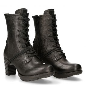 Bottines New Rock Trail en Cuir Vintage Flower Noir