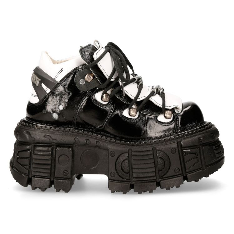 Chaussures Plateformes New Rock Tank en Cuir Noir et Blanc