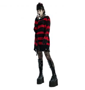 Black and Red Striped Pullover Sweater by Punk Rave • the dark store™