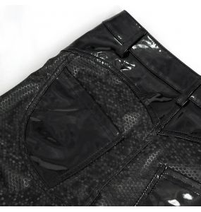 Pantalon 'Hexagone' en Simili Cuir Noir à Motifs