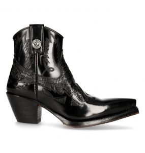 Black Antik and Pyton Leather New Rock Ankle Boots