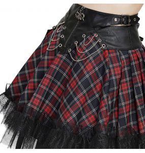 Jupe 'Punk Lace Up' en Tartan et Simili Cuir