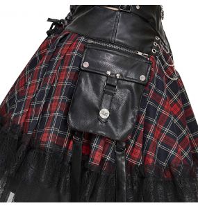 Jupe 'Punk Lace Up' en Tartan et Simili Cuir