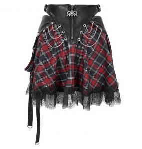 Jupe 'Punk Lace Up' en Tartan et Simili Cuir