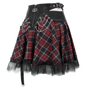 Jupe 'Punk Lace Up' en Tartan et Simili Cuir