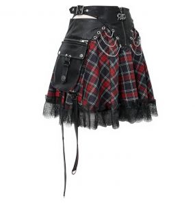 Jupe 'Punk Lace Up' en Tartan et Simili Cuir