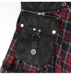 Jupe 'Punk Lace Up' en Tartan et Simili Cuir