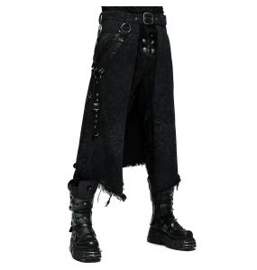 Black 'Goth Stylish' Male's Mid-Skirt Kilt