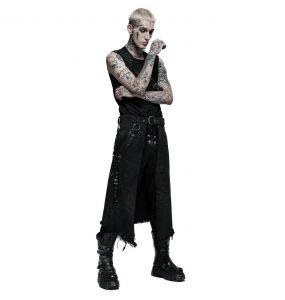 Black 'Goth Stylish' Male's Mid-Skirt Kilt