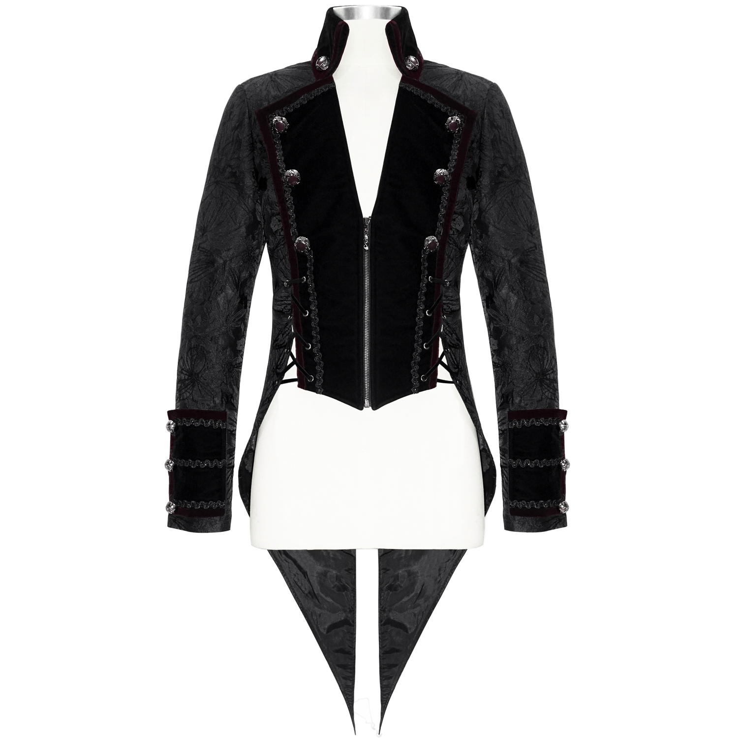Black and Burgundy Swallowtail Jacket by Devil Fashion • the dark store™