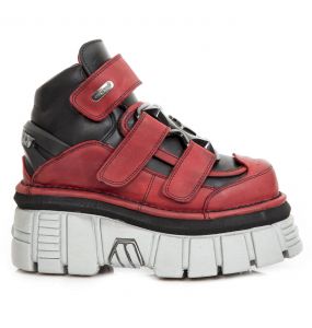 Black and Red Leather New Rock Metallic Shoes