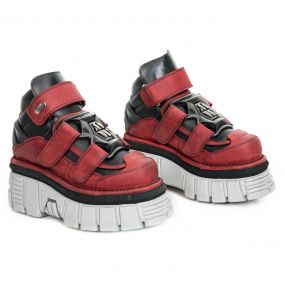 Black and Red Leather New Rock Metallic Shoes
