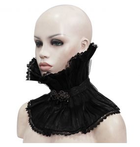 Black Pleated Unisex Stand Collar