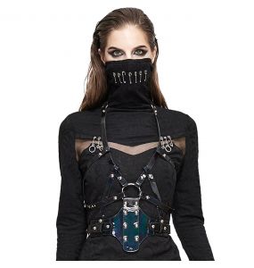 Black Faux Leather Ring Waist Belt Harness Gothic Punk Chest