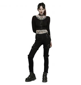Women's Gothic Floral Embroidered Mesh Splice Leggings – Punk Design