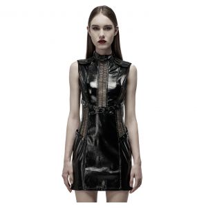 Black Glossy Vegan Leather 'Dark Fetish' Mini Dress