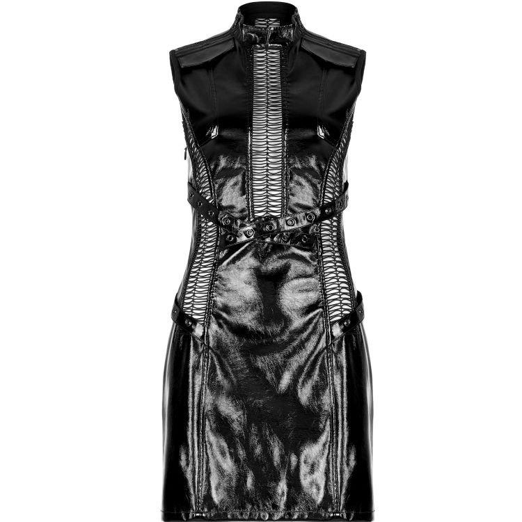 Black Glossy Vegan Leather Mini Dress by Punk Rave • the dark store™