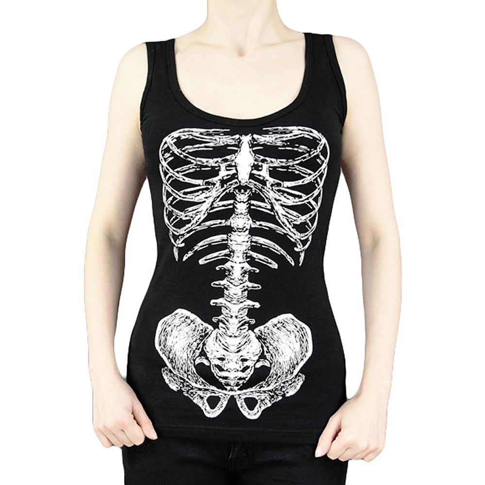 Womens Black Bone Print Skeleton Corset Top M 