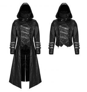 Black Twill 'Samhain' Coat by Punk Rave • the dark store™