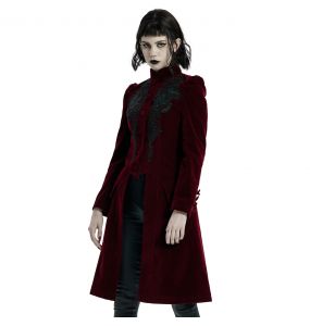 Manteau Mi-Long 'Dark Doll' en Velours Rouge