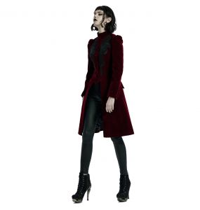 Manteau Mi-Long 'Dark Doll' en Velours Rouge