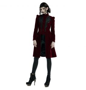 Manteau Mi-Long 'Dark Doll' en Velours Rouge