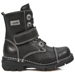 Black Itali Leather New Rock Kid Ankle Boots