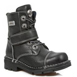 Black Itali Leather New Rock Kid Ankle Boots