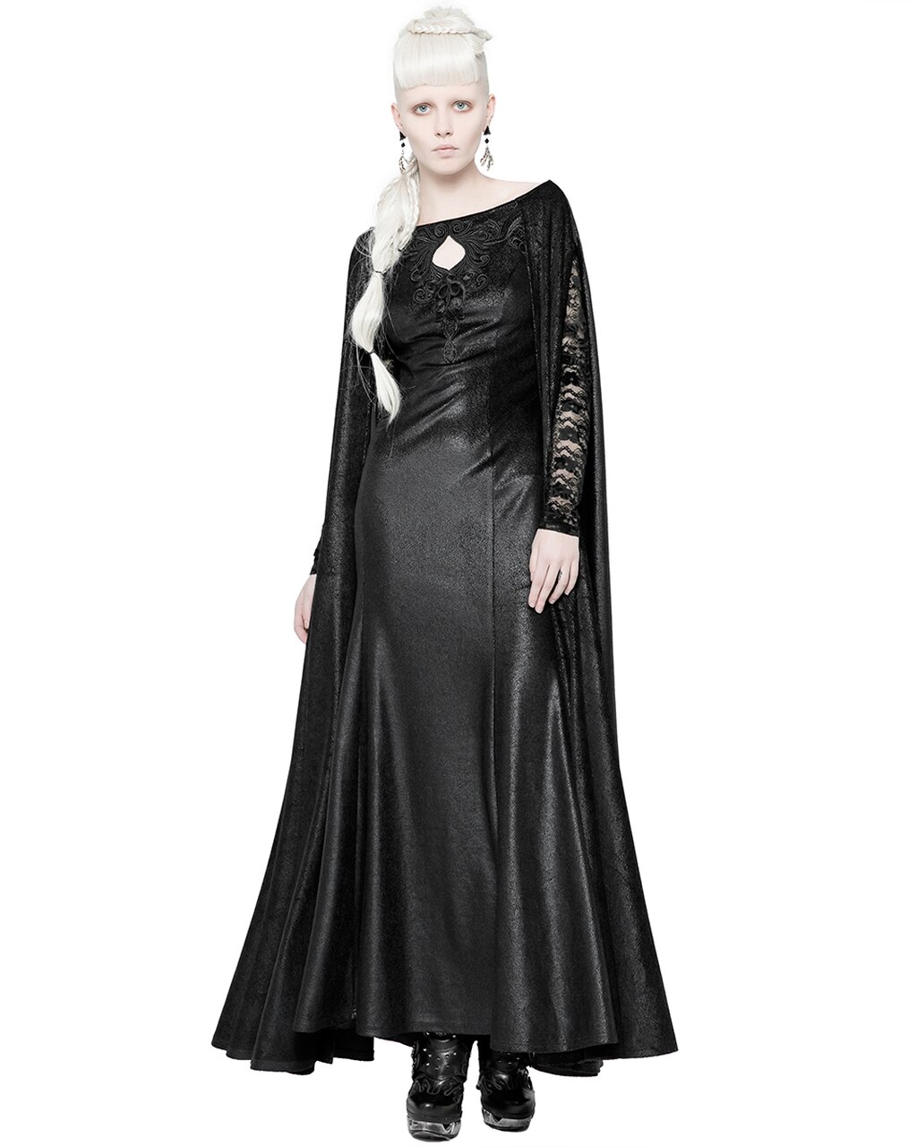 Black 'Nightspell' Long Gothic Cape Dress by Punk Rave • the dark store™