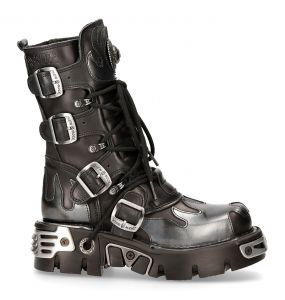 Black Itali and Silver Pulik Leather New Rock Metallic Boots