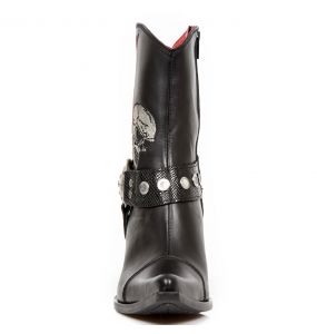 Black Itali Leather New Rock Bull Ankle Boots with Embroidery