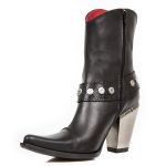 Black Itali Leather New Rock Bull Ankle Boots with Embroidery