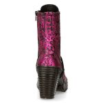 Metal Fuchsia Vintage Flowers Vegan Leather New Rock Trail Ankle Boots