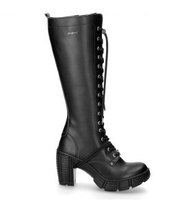 Black Vegan Leather New Rock Trail High Boots