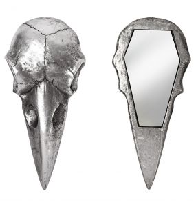 Miroir Compact 'Raven Skull' Argent Antique