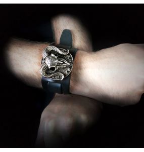 Bracelet 'Gears of Aiwass' en Cuir Noir