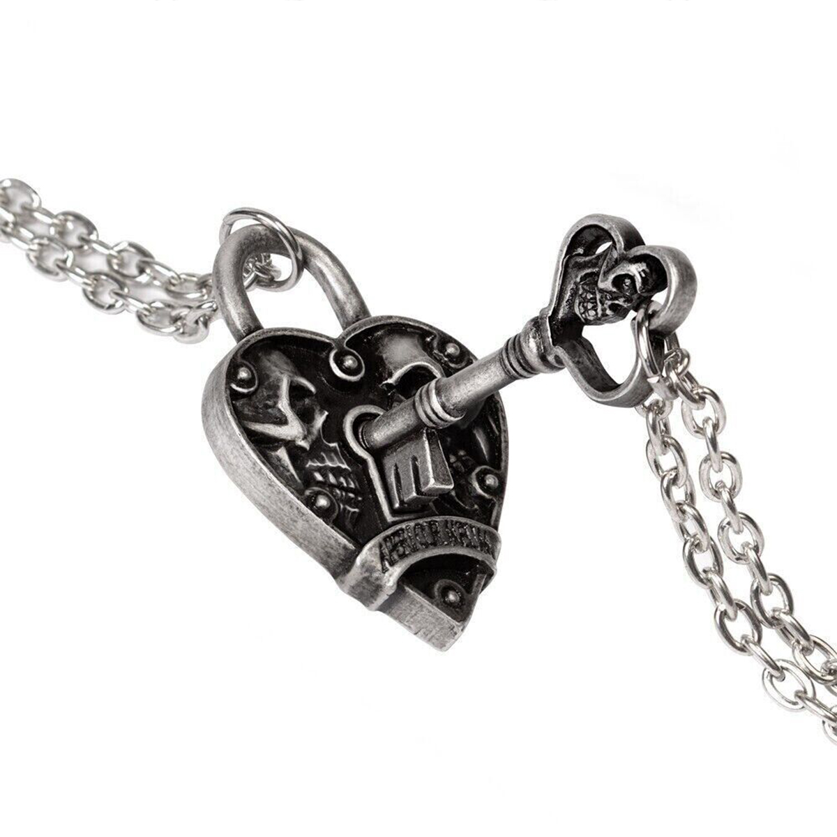 Source stainless steel heart lock and key chain necklace padlock